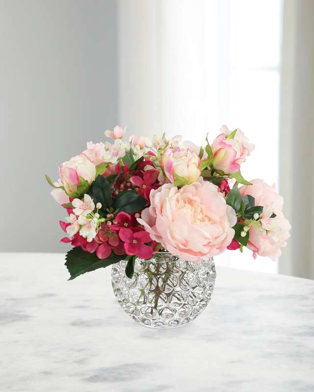 Winter Daphne Garden 11" Faux Floral Arrangement in Glass Vase